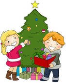 Kinder tanzen um den Weihnachtsbaum